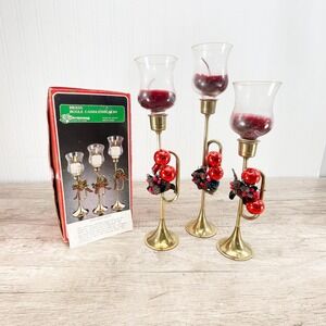 Vintage Brass Horn‎ Candlestick Set: MCM Holiday Votive Holders